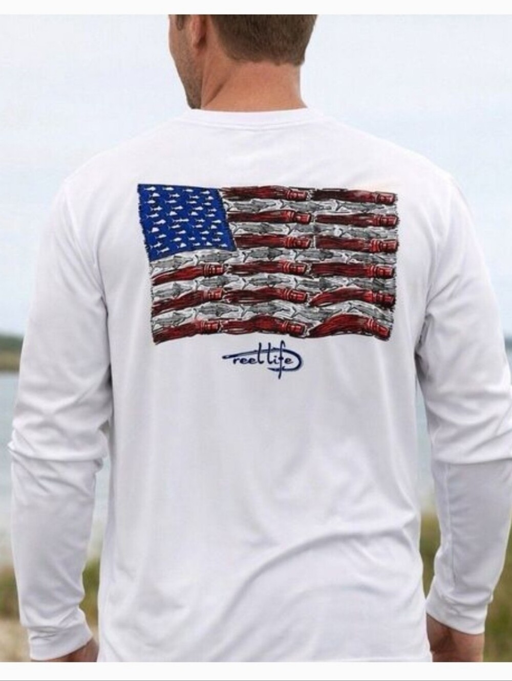 White Long-Sleeve American Flag Graphic Shirt by Reel Life